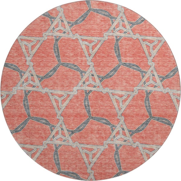 Addison Rugs Mayfield Premium Machine Washable Abstract AMF959 Coral 8 ft. x 8 ft. Round Rug