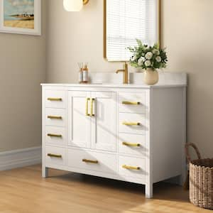 48 in. W x 22 in. D x 33.9 in. H Single Sink Freestanding White Bathroom Vanity with White Artificial Marble Top