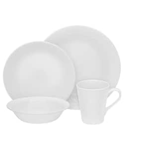 Embossed 16-Piece Country/Cottage White Glass Dinnerware Set (Service for 4)
