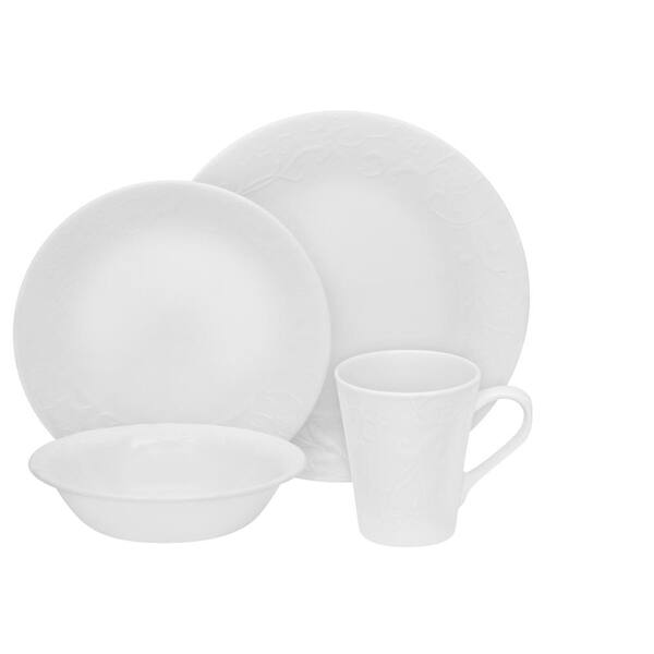 Corelle Embossed 16-Piece Bella Faenza White Glass Dinnerware Set (Service for 4)