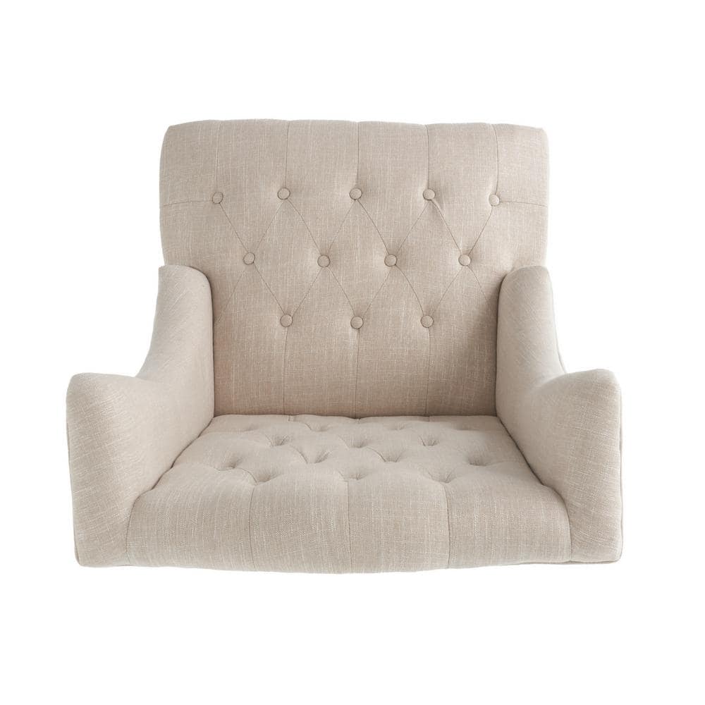 Light Beige High Back Tufted Wood Accent Chair