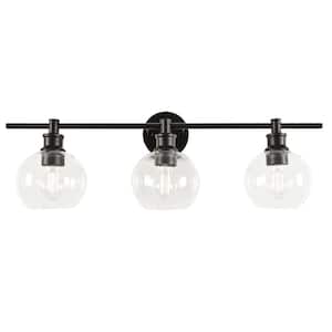 Pavia 28 in. 3-Light Black Vanity Light with Clear Glass