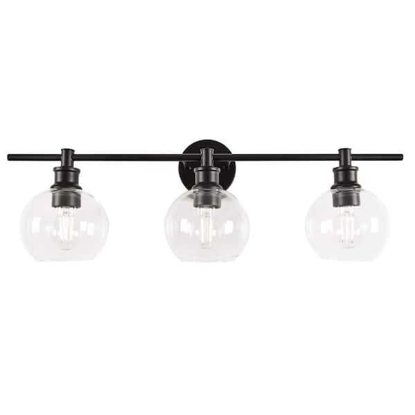 STANFORD LIGHTING Pavia 28 in. 3-Light Black Vanity Light with Clear Glass