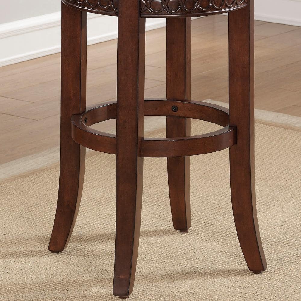 Cherry Finish Backless Swivel Counter Stool with Brown Leather Cushion