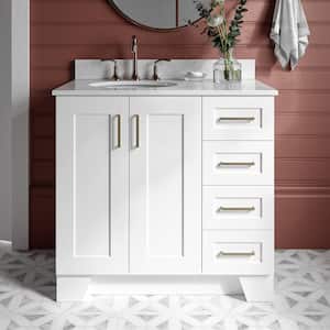 Taylor 37 in. W x 22 in. D x 35.25 in. H Freestanding Bath Vanity in White with Carrara White Marble Top