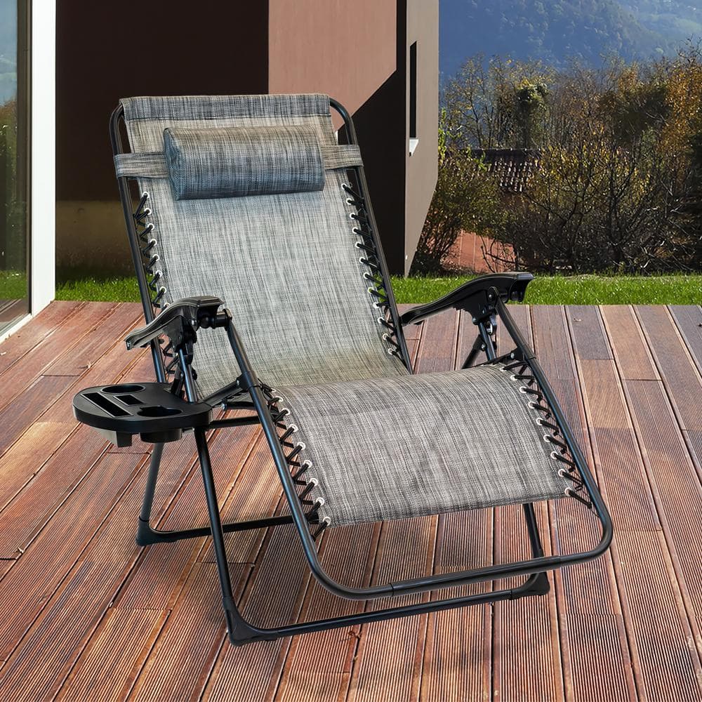 Black Steel Zero Gravity Lounge Chair with Gray Textilene Fabric