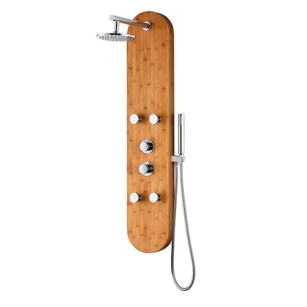ANZZI CRANE Series 52 in. 4-Jetted Full Body Shower Panel System with Heavy Rain Shower and Spray Wand in Natural Bamboo
