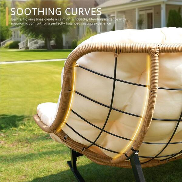 thumbnail image 2 of Egg Lounge Chair With Cushion Oversized Papasan Rocking Chair - Indoor/Outdoor Egg Chair With Cushion, Steel Frame & Wicker Design (Green) Double Papasan Lounge Chair 2 of 13