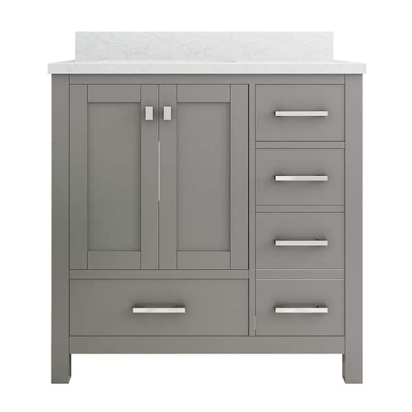 VANITYFUS Solid Wood 36 in. W x 22 in. D x 39.3 in. H Single Sink Bath Vanity in Gray with Carrara White Natural Marble Top