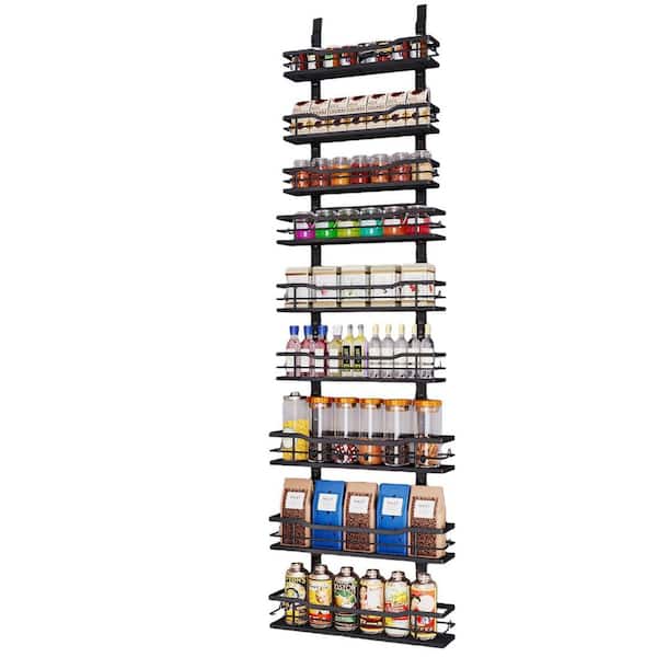 9-Shelf Black Adjustable-Basket Metal Over The Door Pantry Organizer for Kitchen Back of Door Seasoning Storage, Pantry