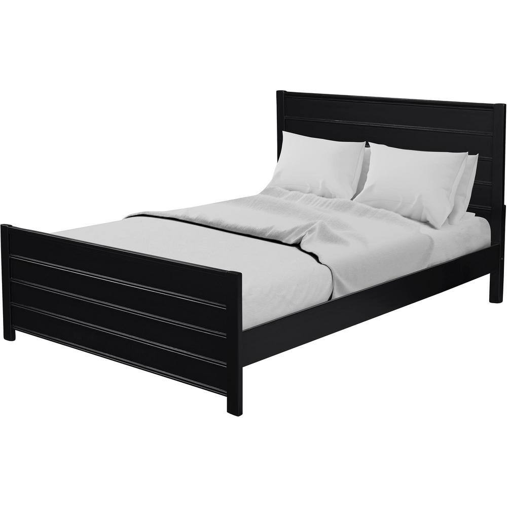 Black Pine Queen Platform Bed with Paneled Headboard