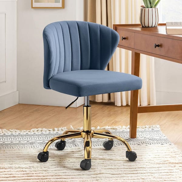 Ilia Modern Velvet up to 35 in. Swivel Adjustable Height Task Chair in Slate-Blue with Wheels and Channel-Tufted Back