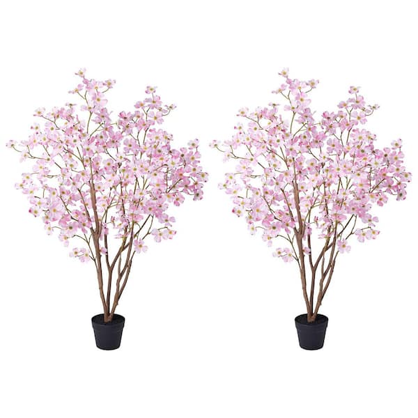 DR.Planzen 4 ft. Artificial Dogwood Flowers with Pink Faux Flowers