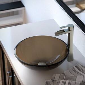 Glass Vessel Sink in Taupe with 731 Faucet and Pop-Up Drain in Brushed Nickel