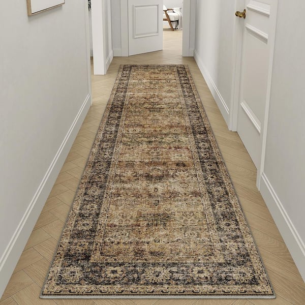 Rye Brown 2 ft. x 8 ft. Distressed Vintage Floral Runner Rug