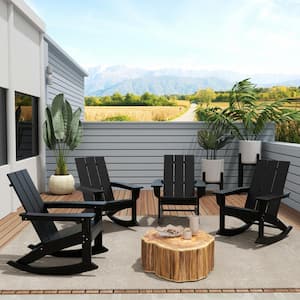 Shoreside Black Plastic Adirondack Outdoor Rocking Chair (Set of 4)