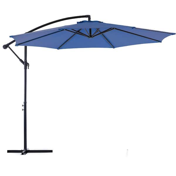 Tidoin 10 ft. Metal Cantilever Tilt Patio Umbrella in Blue without Base