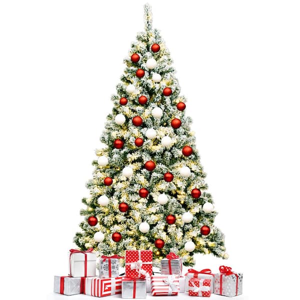 ANGELES HOME 6 ft. Pre-Lit Premium Snow Flocked Hinged Artificial Christmas Tree