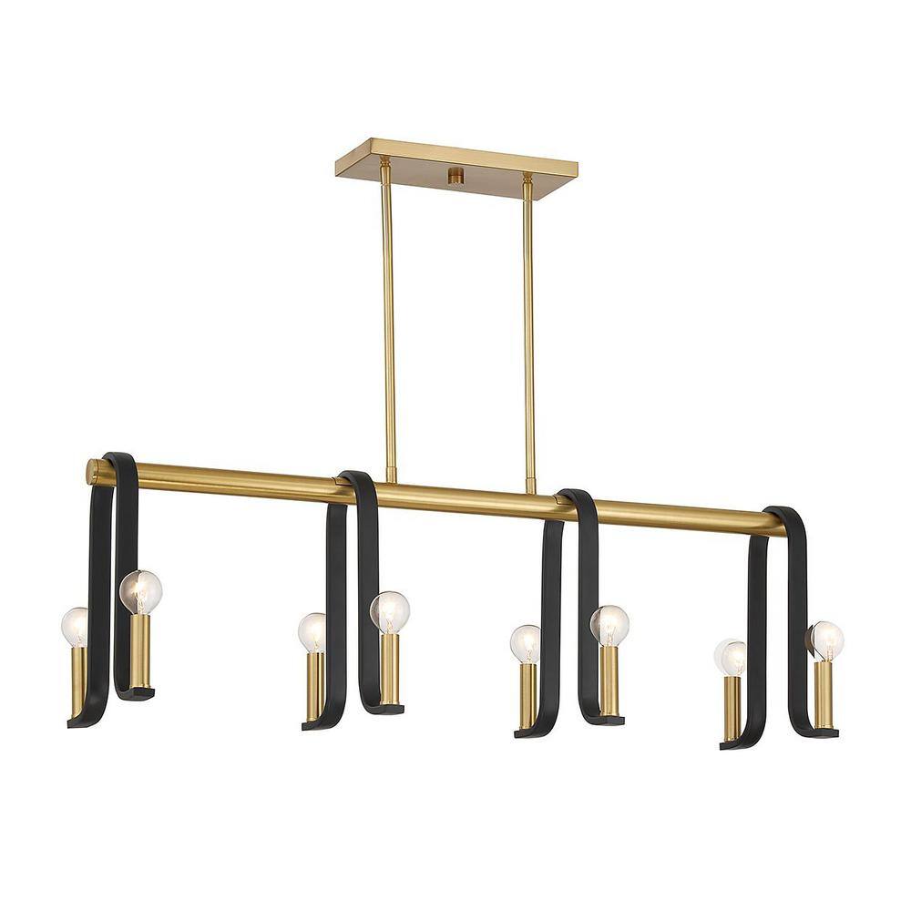 Matte Black and Warm Brass 8-Light Candle Chandelier