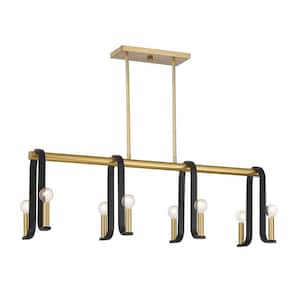 Archway 8-Light Matte Black with Warm Brass Accents Linear Chandelier