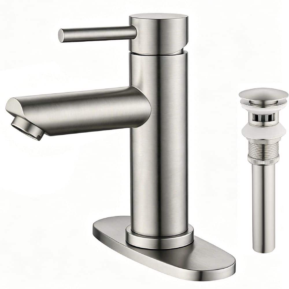 Single Handle Single Hole Bathroom Sink Faucet with Deck Plate and Pop-up Drain Kit in Spot Resistant Brushed Nickel price history on PriceWatchPro