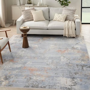 Abstract Hues Grey Blue 9 ft. x 11 ft. Abstract Contemporary Area Rug