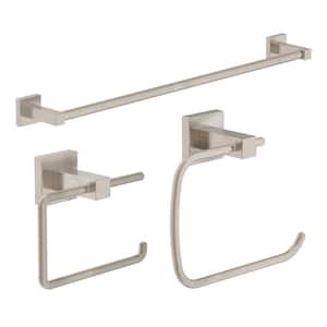 Duro 3-Piece Bath Hardware Set with Toilet Paper Holder, 18 in . Towel Bar and Towel Ring in Satin Nickel