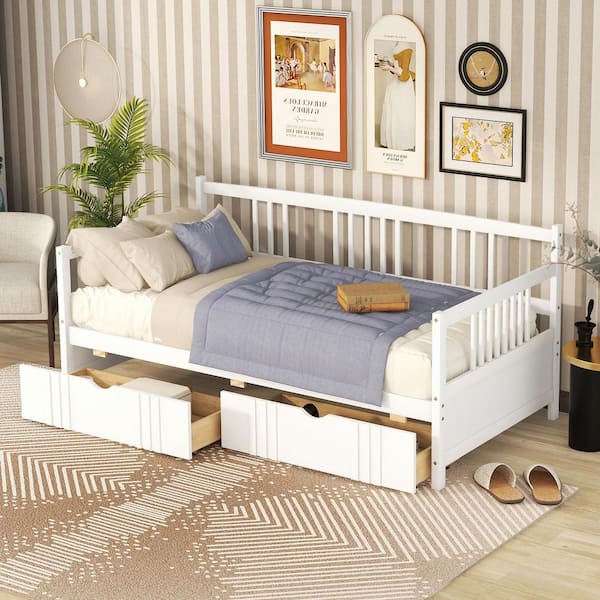 Qualler White Twin Size Wooden Daybed with 2-Drawers BLE000057K - The ...