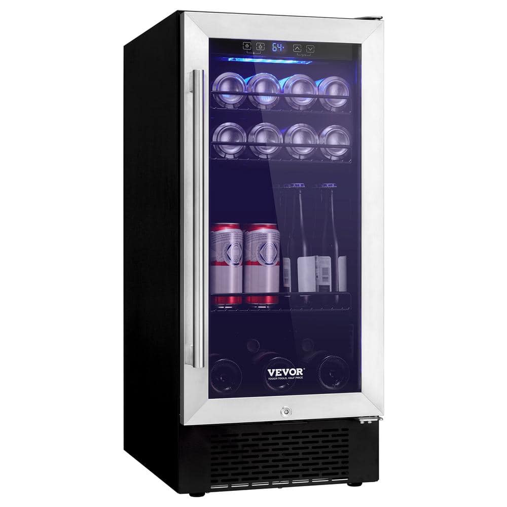 VEVOR Wine Cooler, 96 Cans Capacity Under Counter Built-in or Freestanding Wine Refrigerator, Beverage Cooler with LED, Black