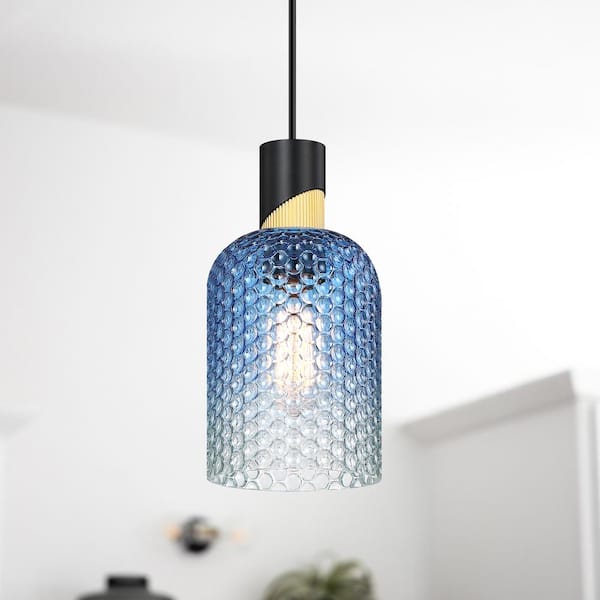 pasentel 1-Light Blue Gradient Pendant Light with Hammered Glass Shade, No Bulbs Included