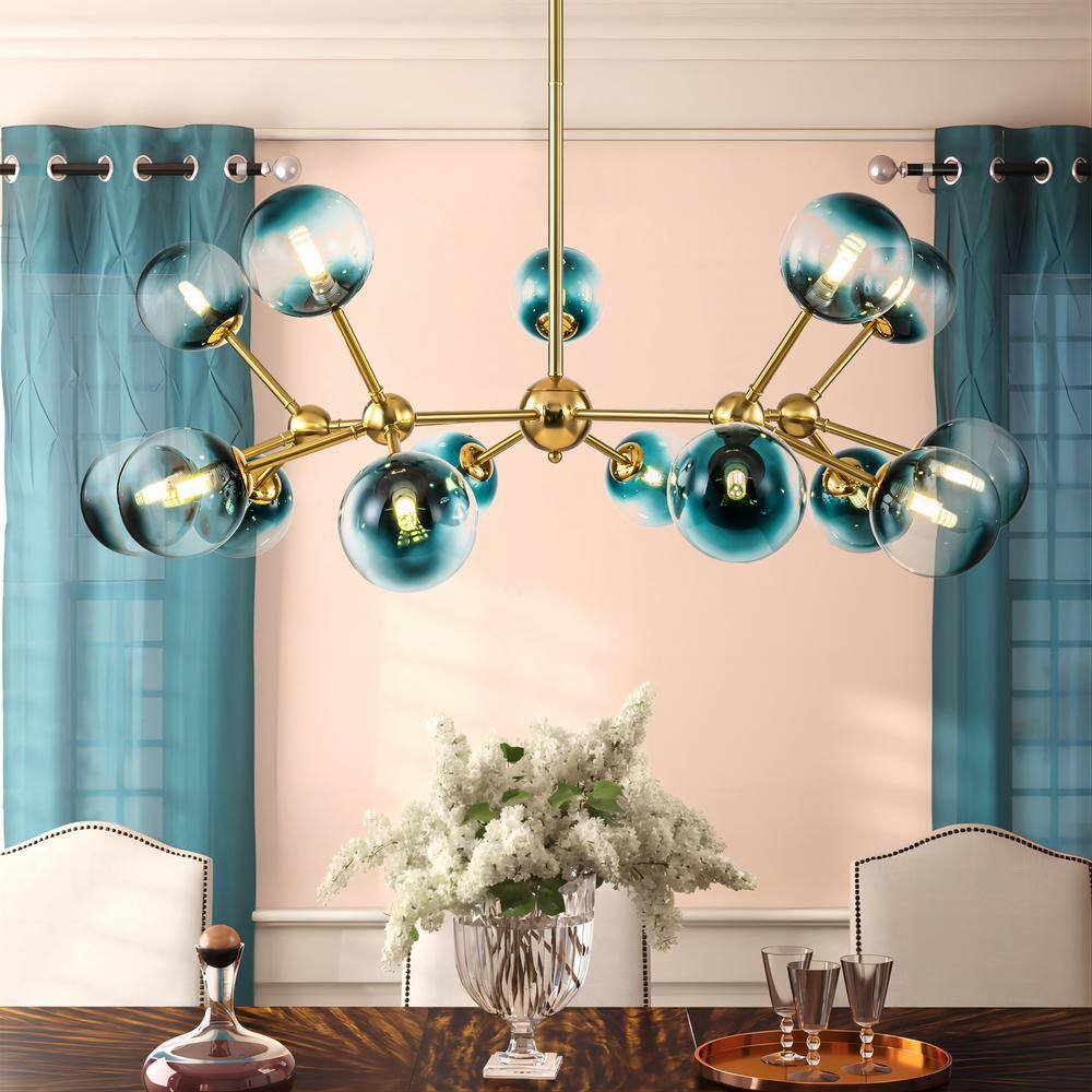 Rennnsan Lan 15-Light Brushed Gold Sputnik Linear Modern Glass