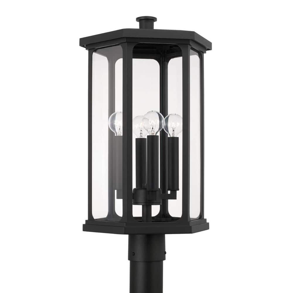 Walton 4-Light Black Metal Hardwired Outdoor Rust Resistant Post Light with Clear Glass, No Bulbs Included price history on PriceWatchPro