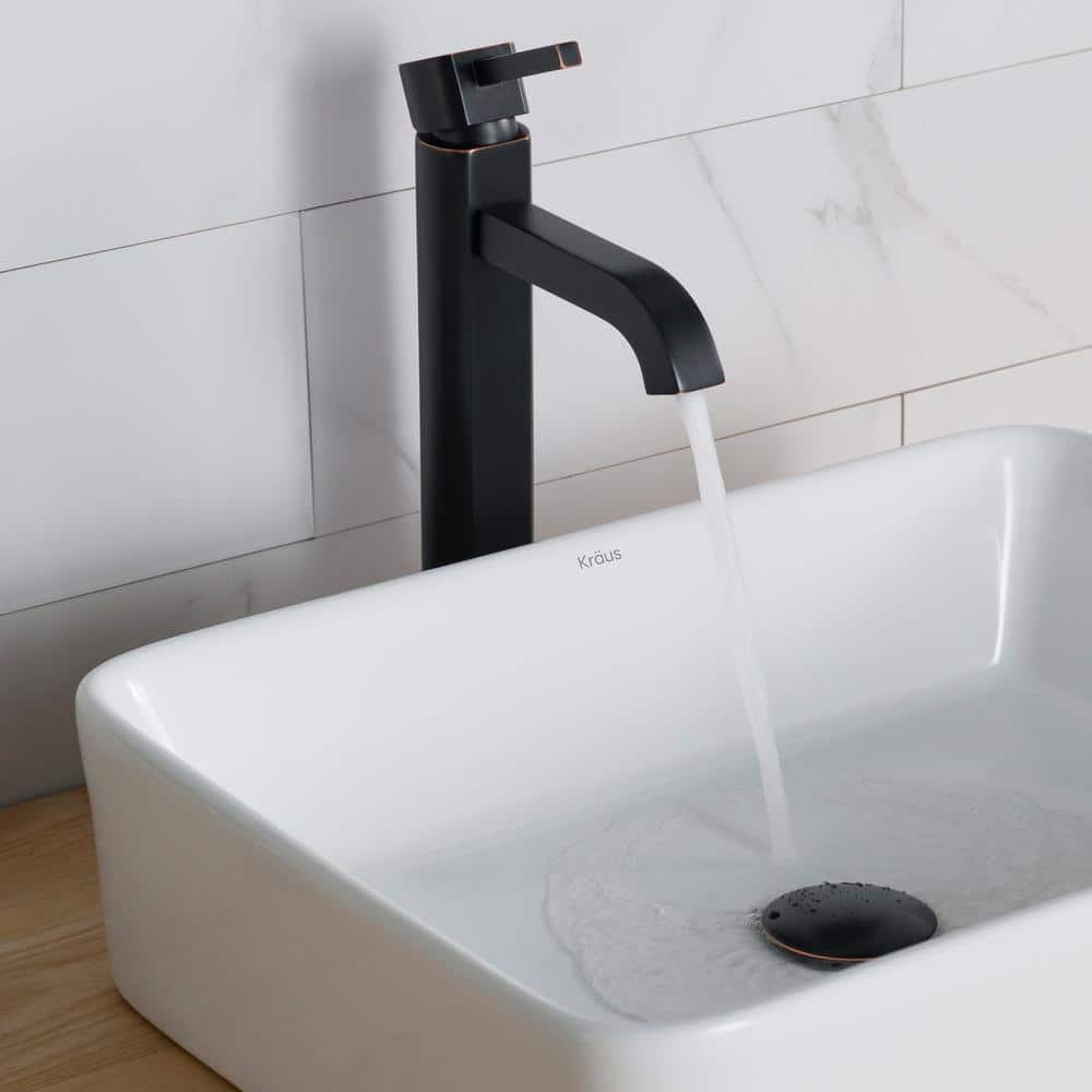 Satin Nickel Modern Vessel Single Hole Faucet in Bronze