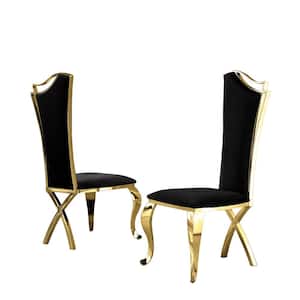 Tony Black Velvet Gold Stainless Steel Legs Chairs (Set of 2)