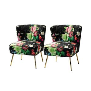 Amata Contemporary and Classic Black Comfy Elegant Pattern Side Chair with Tufted Back and Metal Base Set of 2