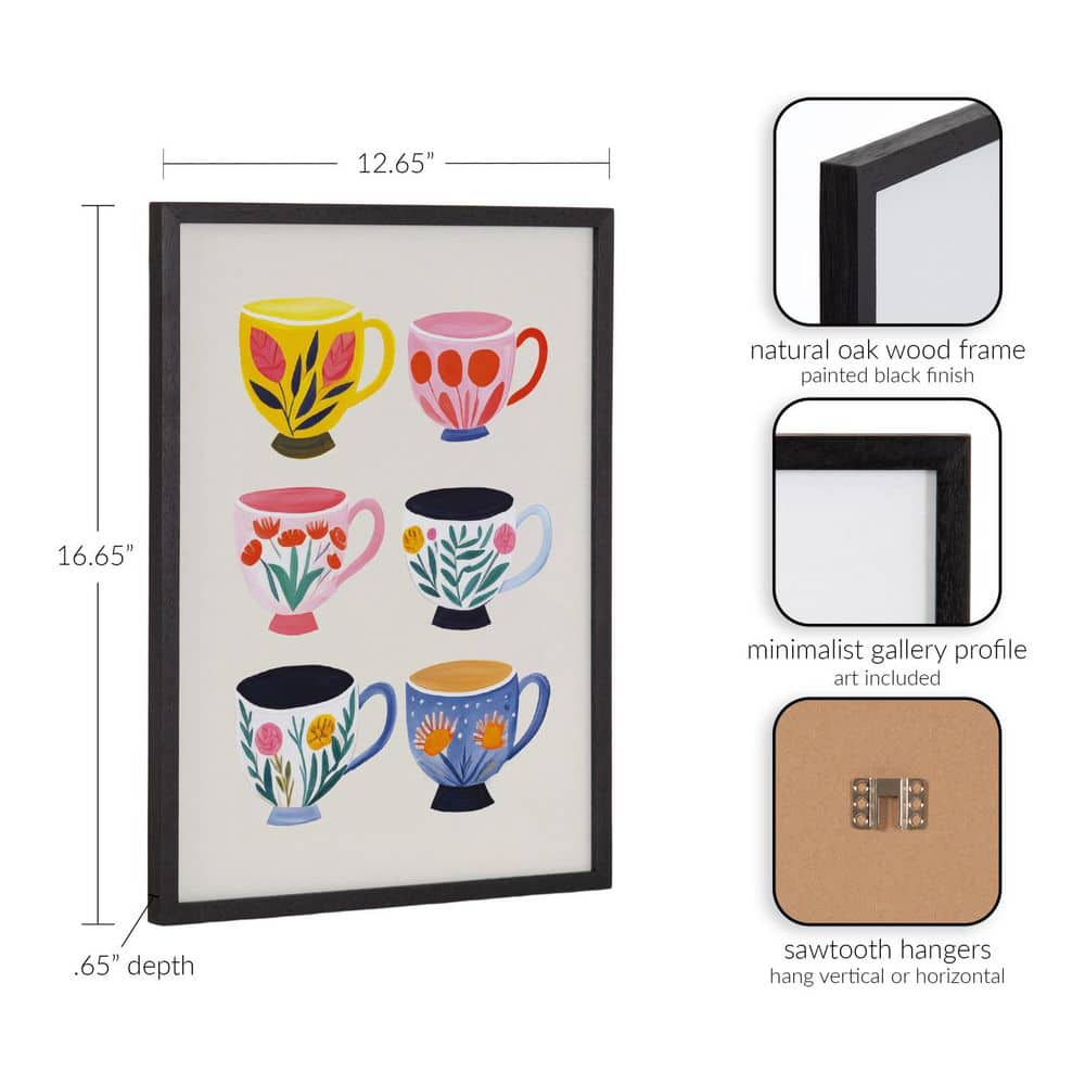 Botanical Coffee Shop Tea Cups Print with Black Frame, 12x16