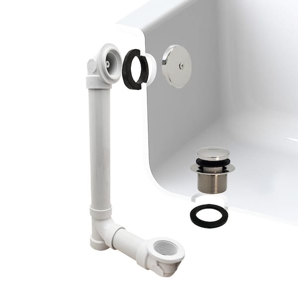 Westbrass 1-1/2 in. x 12 in. Bath Waste & Overflow with One-Hole Faceplate and Tip-Toe Drain - Sch. 40 PVC, Polished Nickel