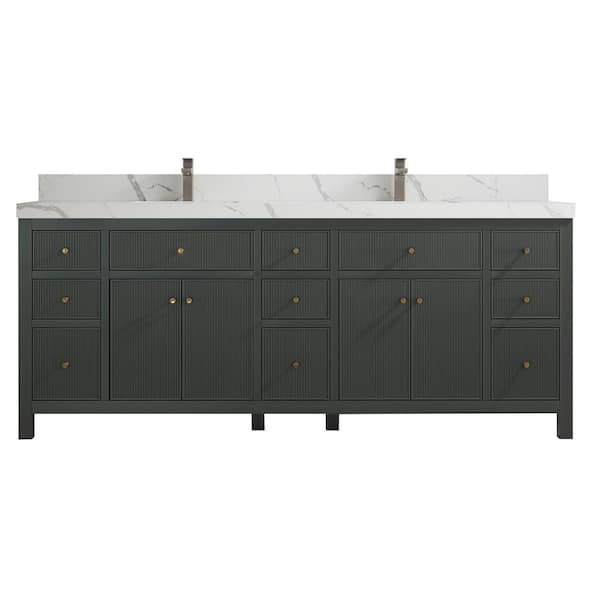 Willow Collections Sonoma 84 in. W x 22 in. D x 36 in. H Double Sink Bath Vanity in Dark Green with 2 in Calacatta Laza Quartz Vanity Top