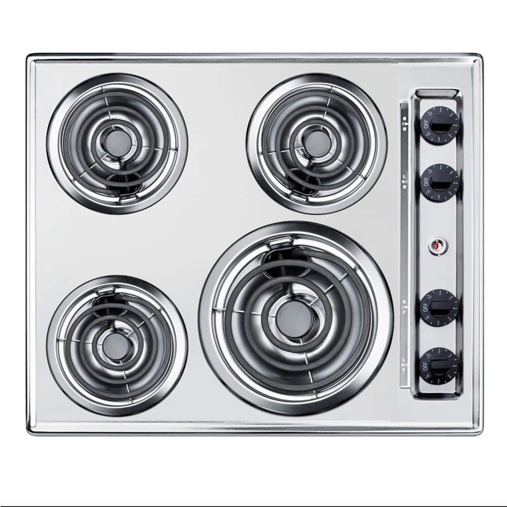 Summit Appliance 24 in. Coil Top Electric Cooktop in Chrome with 4 Elements, Grey