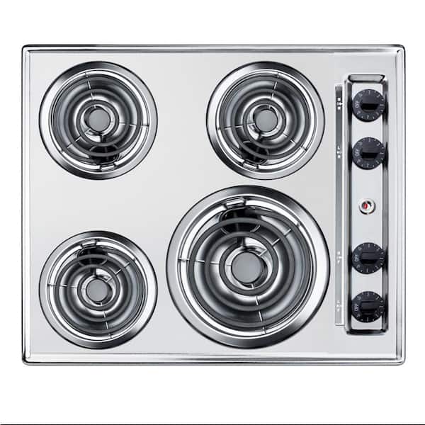 Summit Appliance 24 in. Coil Top Electric Cooktop in Chrome with 4 Elements