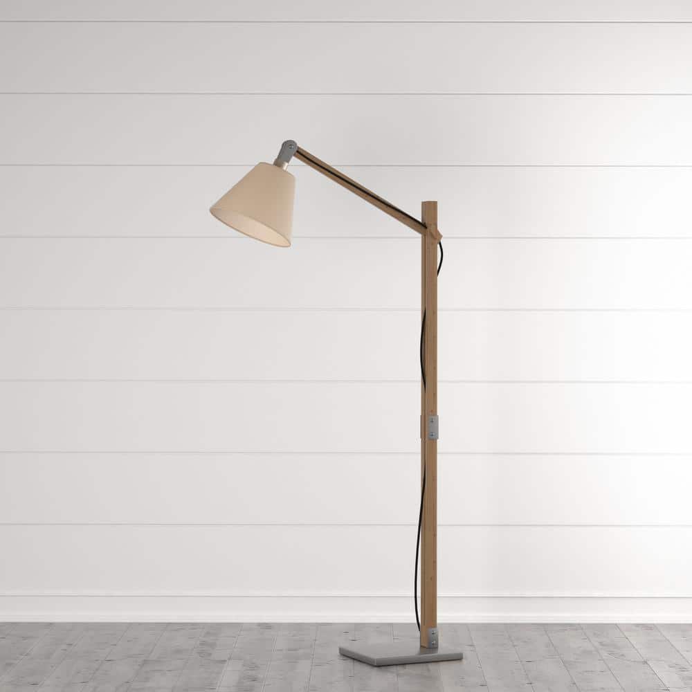 Walden Adjustable Arc Floor Lamp with Off-White Shade and Satin Steel Base