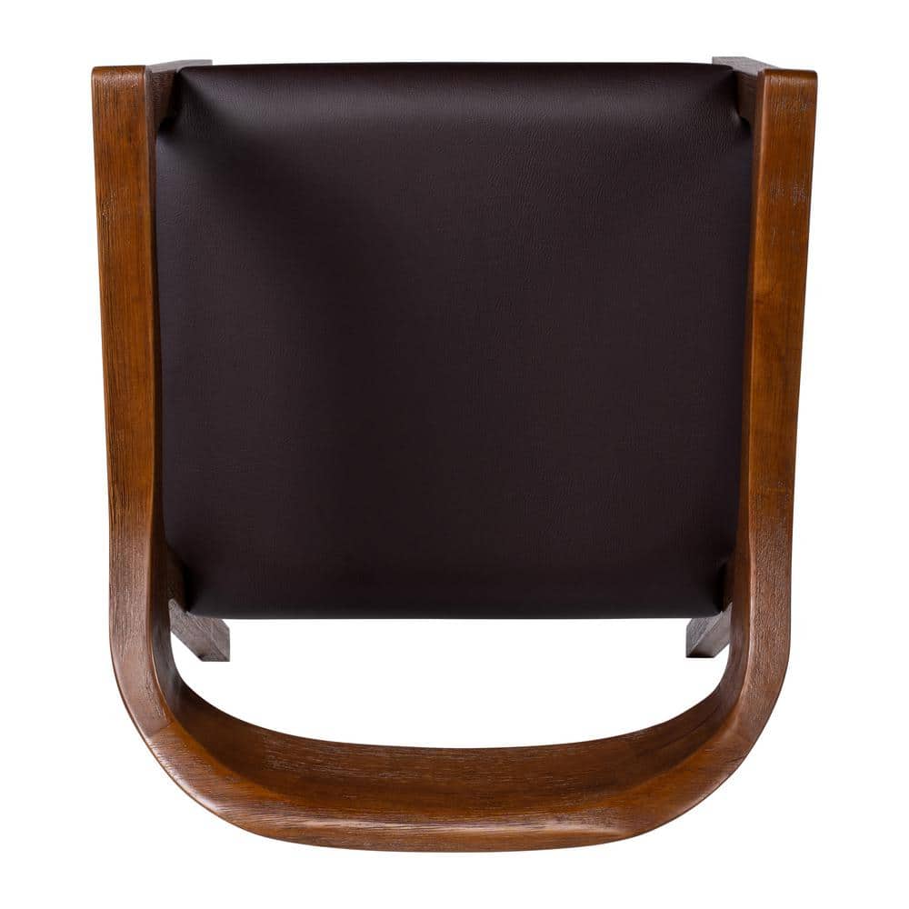 Brown Faux Leather Upholstered Wood Arm Chair, 22"