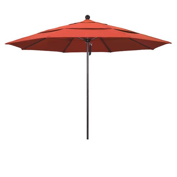 California Umbrella 11 ft. Bronze Aluminum Commercial Market Patio Umbrella with Fiberglass Ribs and Pulley Lift in Sunset Olefin