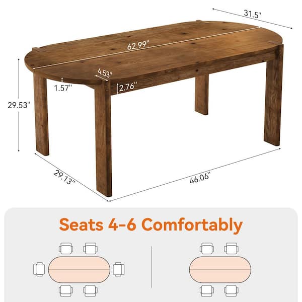 BYBLIGHT Roessler Vintage Brown Solid Wood 62.99 in. 4 Legs Dining