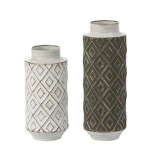 Distressed Black and White Metal Bottle Vases (Set of 2)