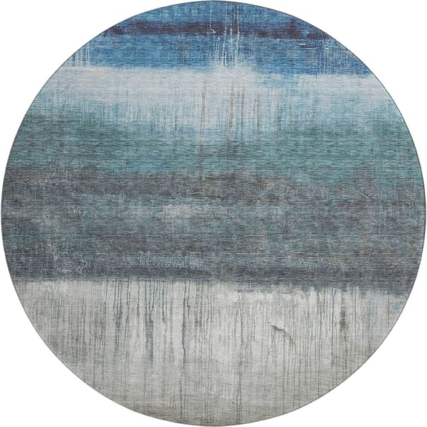 Mayfield Premium Machine Washable Abstract AMF2118 Blue 8 ft. x 8 ft. Round Rug