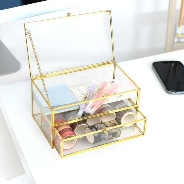 Vintage Collection Gold 7.9 in. x 4.3 in. Glass Decorative Storage