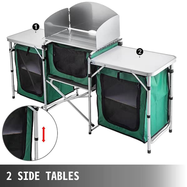 Portable Camping Cook Table for Outdoor Activities Black Camping Kitchen Table 2 Side Tables with 3 Zippered Bag VBENLEM Outdoor Camp Kitchen 2-Tier