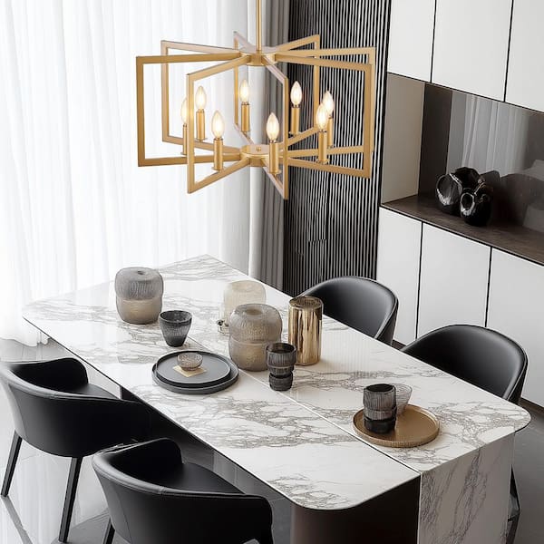 27 in. W 8-Light Gold Ceiling Chandelier Modern Pendant Light Fixture, E12, No Bulbs Inlcuded
