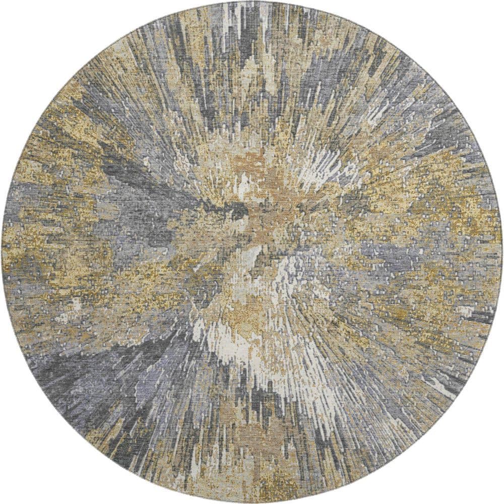 Mayfield Premium Machine Washable Abstract AMF2283 Gold 8 ft. x 8 ft. Round Rug price history on PriceWatchPro
